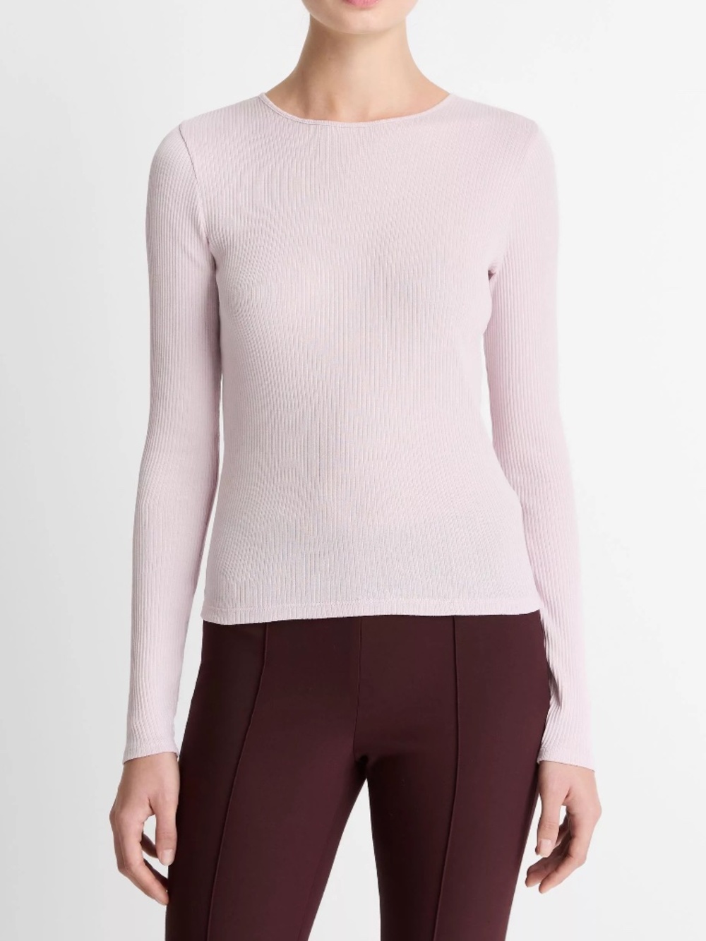 NEW! Vince Ribbed Pima Cotton Long-Sleeve T-Shirt Pink Iris Quartz Small $148